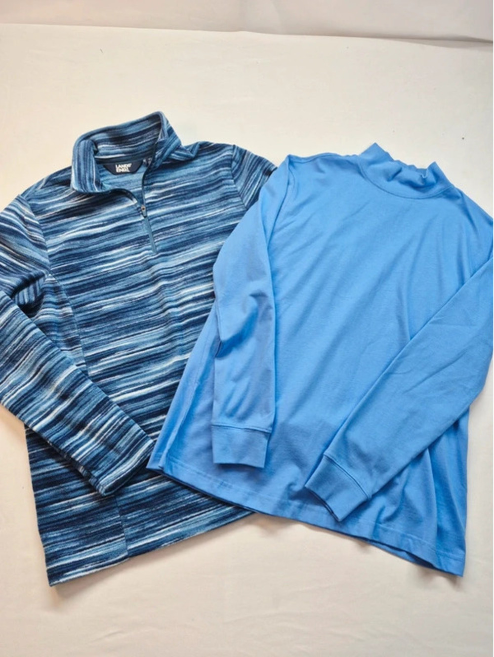 Land's End Fleece Pullover Sweatshirt Turtleneck Shirt Blue Bundle Women's Med